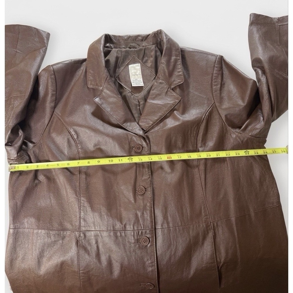 Vintage Roaman's Leather Midi Coat Women's Size B4 (2X) Brown Button Y2K Goth - Picture 6 of 7
